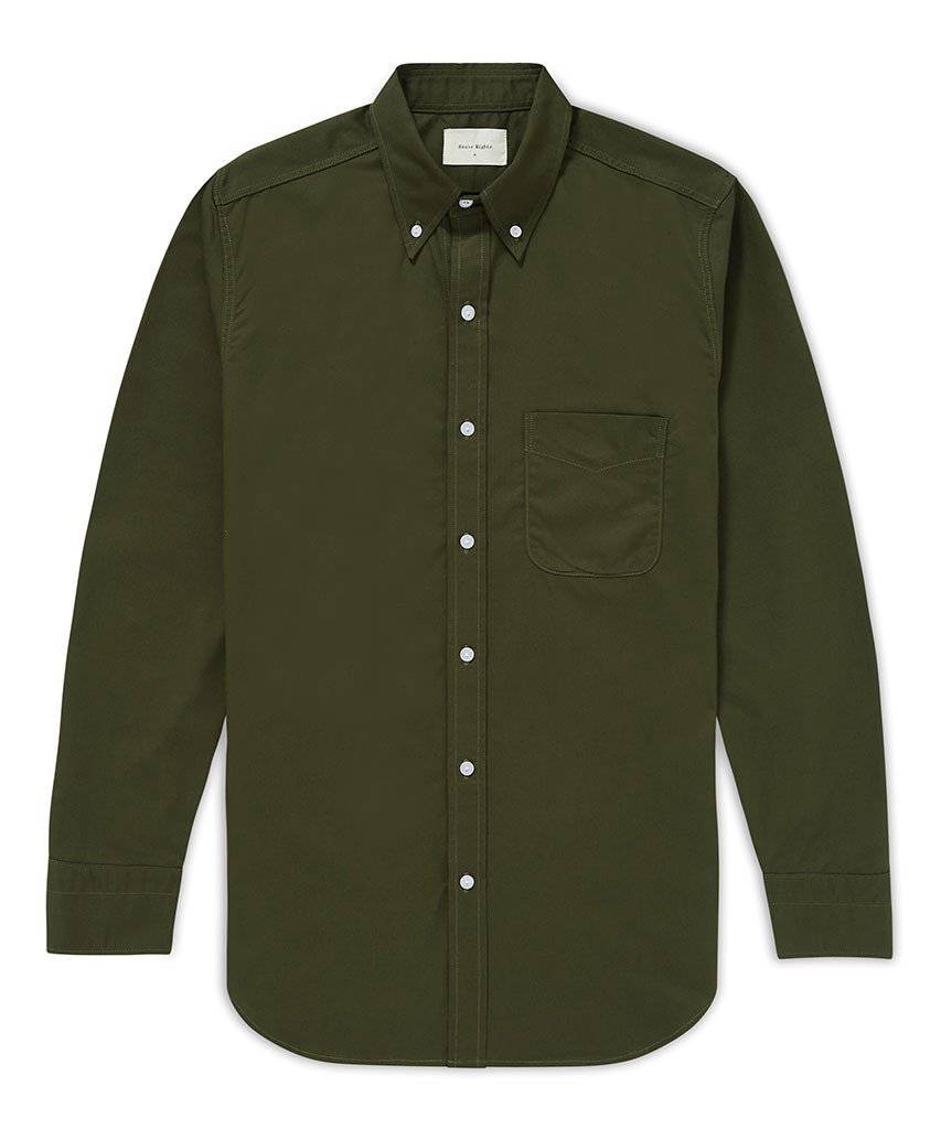 Button Down Shirt Olive Green Shirt _ Basic Rights